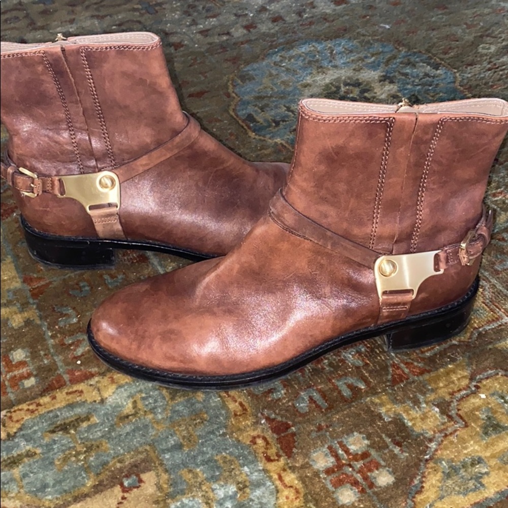 Brown leather booties